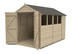 Forest Garden Overlap 10x6 ft Apex Wooden 2 door Shed with floor & 4 windows - Assembly service included