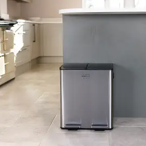 30L Double Compartment Kitchen Bin Stainless Steel Rubbish Pedal