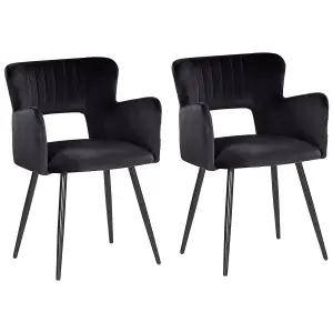 Set of 2 Dining Chairs SANILAC Velvet Black