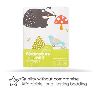 Bloomsbury Mill - Woodland Animals Kids Double Bed Duvet Cover and Pillowcases Set - Double - 200 x 200cm