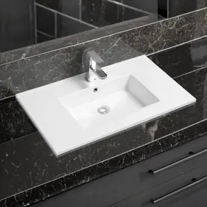 4012 Ceramic 80cm x 45cm Thin-Edge Inset Basin with Rectangular Bowl