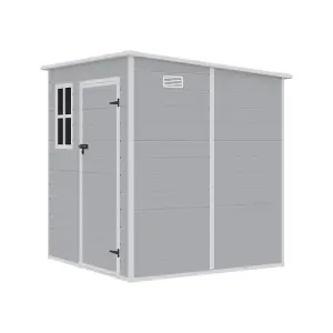 Grey Garden Shed Durable PP Storage Shed with Pent Roof, Window, and Vent, 6 x 6 ft