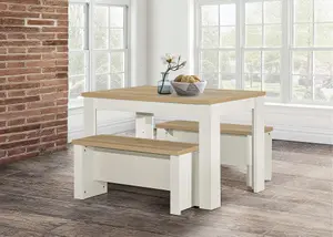 Birlea Highgate Dining Table & Bench Set Cream & Oak