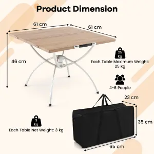 Costway 2 PCS Foldable Camping Table Lightweight Aluminum Picnic Table W/ Carry Bag