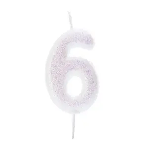 Anniversary House Glitter Iridescent 6th Birthday Candle White (One Size)