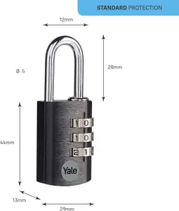 Yale Black Aluminium Combination Padlock 28m - YE3CB/28/126/1/BK