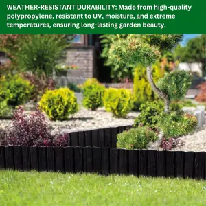 Black Wood Effect Lawn Edging 2.3m Flexible Plastic Garden Border , Weather Resistant  Recyclable Palisade Easy Install Edging