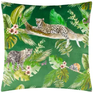 furn. Jungle Green Leaves & Leopards Indoor Cushion (L)43cm x (W)43cm