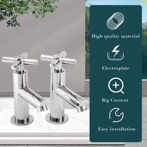 BATHWEST Chrome Basin Cross Sink Taps Pair of Bathroom Sink Mixers Tap Brass Main Body