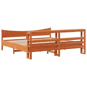 Berkfield Bed Frame with Headboard Wax Brown 180x200 cm Super King Solid Wood Pine