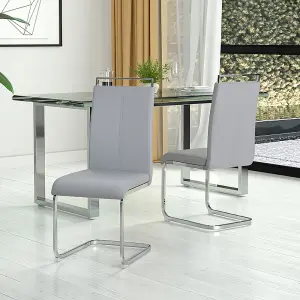 Dining Chair Set of 2 Grey PU Leather Upholstery Dining Chairs with Metal Leg