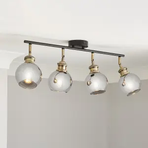 Mebel Matt Black Antique brass effect 4 Light Spotlight