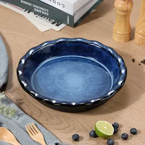 LOVECASA Series, 1455ml Large Capacity Round Stoneware Baking Dish Blue