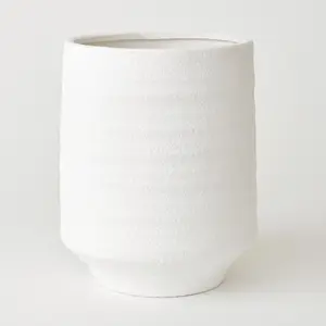 Tall White Terracotta Vase - Modern Vase for Fresh or Artificial Flower Stem Bouquet Arrangements - Measures H25.5 x 21cm Diameter