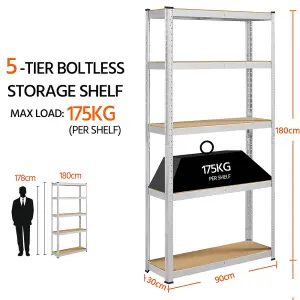 Yaheetech Silver 5 Tier Steel Storage Rack for Home Office