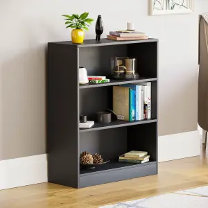 Vida Designs Cambridge Black 3 Tier Low Bookcase Freestanding Shelving Unit (H)750mm (W)600mm (D)240mm