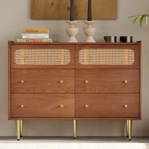 Rattan Wooden Chest of Drawers Sideboard Cabinet for Bedroom Console Table for Living Room