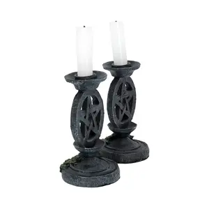 Pair of Aged Ivy Pentagram Candlestick Holders - Nemesis Now