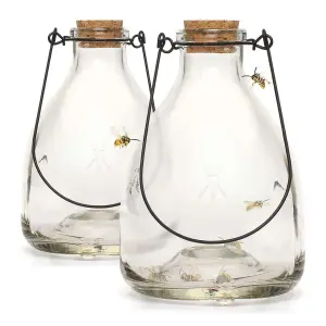 Set of 2 Double Pack Wasp Catcher Glass Traditional Outdoor Garden Pest Control Hanging Insect Trap