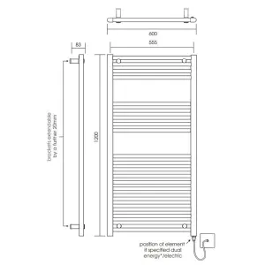 600x1200mm Straight Chrome Heated Towel Warmer Ladder Rail Radiator