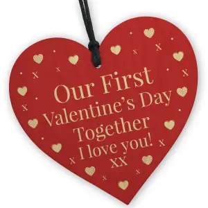 Red Ocean First 1st Valentines Day Together Gift For Boyfriend Girlfriend Red Wooden Heart Sign Novelty Gift For Partner