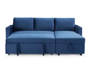 Dorset 3 Seater Pull-Out Reversible Chaise Sofa Bed, Blue Velvet