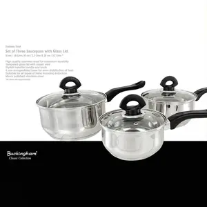 Buckingham Induction Stainless Steel Saucepan Set with Glass Lids , 3 Piece