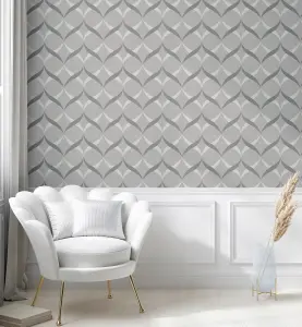 Arthouse Metallic Ogee Silver Wallpaper