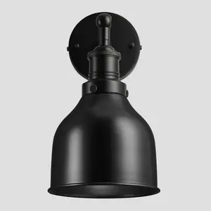 Industville Brooklyn Cone Wall Light, 7 Inch, Black, Black Holder