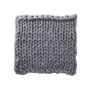 Grey Soft Chunky Knitted Throw Blanket Sofa Bed Blanket Handwoven Home Decor 60cm L x 60cm W