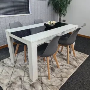 Kitchen Dining Table With 4 Chairs, White Black Table(140X80X75cm) and 4 Dark Grey Tulip Chairs, Kitchen Furniture