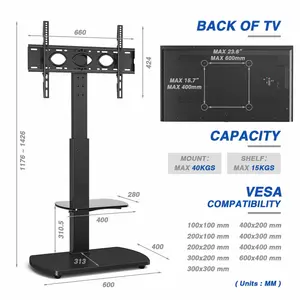 Floor Pedestal TV Stand Upto 55inch TV Black