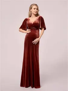 Ever-Pretty Maternity Dress For Women Velvet Elegant Double V Neck Polyester