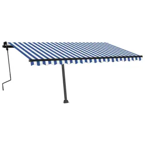 Berkfield Manual Retractable Awning with LED 450x300 cm Blue and White