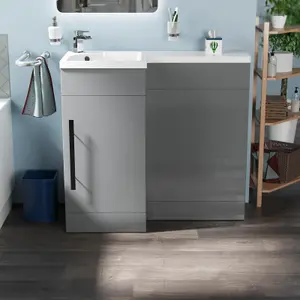 Nes Home Telora Grey Basin Sink Vanity Unit Furniture Cabinet Left Hand 900mm