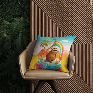 Sloth On A Beach Holiday Outdoor Cushion 60cm x 60cm