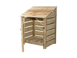 Slatted wooden log store with door W-99cm, H-126cm, D-88cm - natural (light green) finish