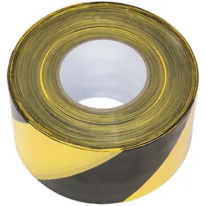 80mm x 100m Black and Yellow Hazard Warning Barrier Tape - Non-Adhesive Safety Tape