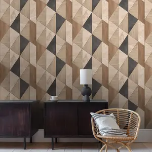 Grandeco Woodblock Geometric Vigo Textured Wallpaper,  Brown