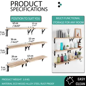 Floating Shelf Wall Mounted 6 Wood Shelves With Metal Brackets