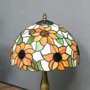 HOMCOM Stained Glass Table Lamp, Handmade Antique Bedside Lamp