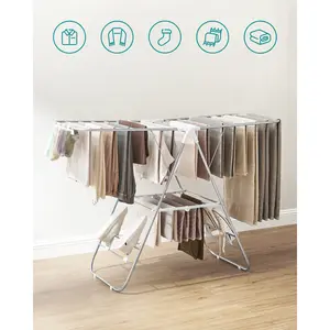 Steel Foldable Gullwing Drying Rack White/Silver / 147cm W x 56cm D