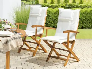 Set of 2 Garden Chairs with Cushions MAUI Acacia Wood Off-White