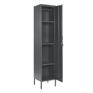 Grey Metal Tall 3 Shelve Locker Cabinet, 1 Door Wardrobe Storage Cupboard for Home or Office