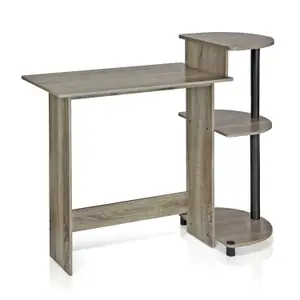 Furinno Compact Computer Desk with Shelves, French Oak Grey/Black