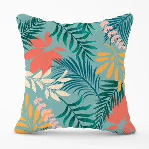 Abstract Bright Colorful Tropical Leaves Outdoor Cushion 45cm x 45cm