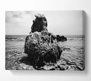 The Rock Of The Ocean B N W Canvas Print Wall Art - Medium 20 x 32 Inches