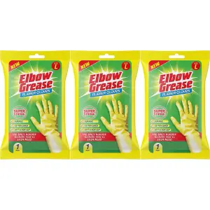 Elbow Grease Rubber Gloves Cotton Lined Extra Strong Non-Slip Size Large (Pack of 3)