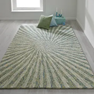 Cotton Handmade Luxurious Modern Wool Optical 3D Green Geometric Rug for Living Room & Bedroom-160cm X 230cm