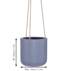 Small Blue Rippled Finish Hanging Pots Planter Indoor Outdoor Garden Houseplant Flower Plant Pot